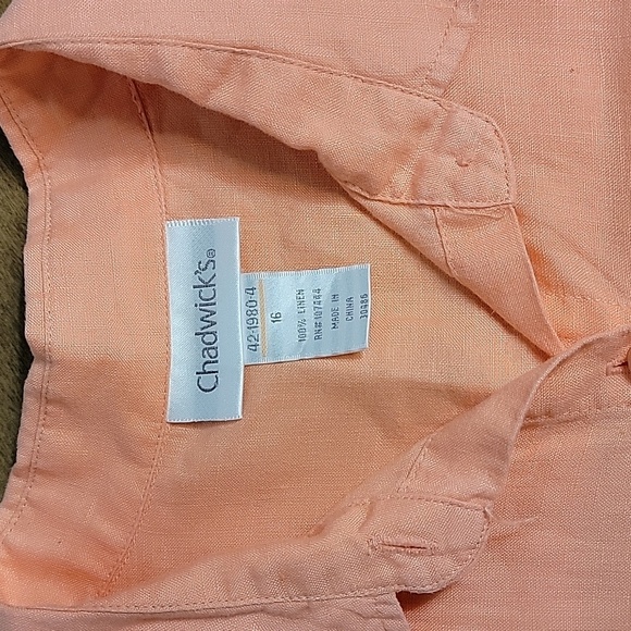 Women's Chadwick's Linen Long Sleeve Button Down Blouse, Coral, Size 16, EUC - Picture 2 of 7